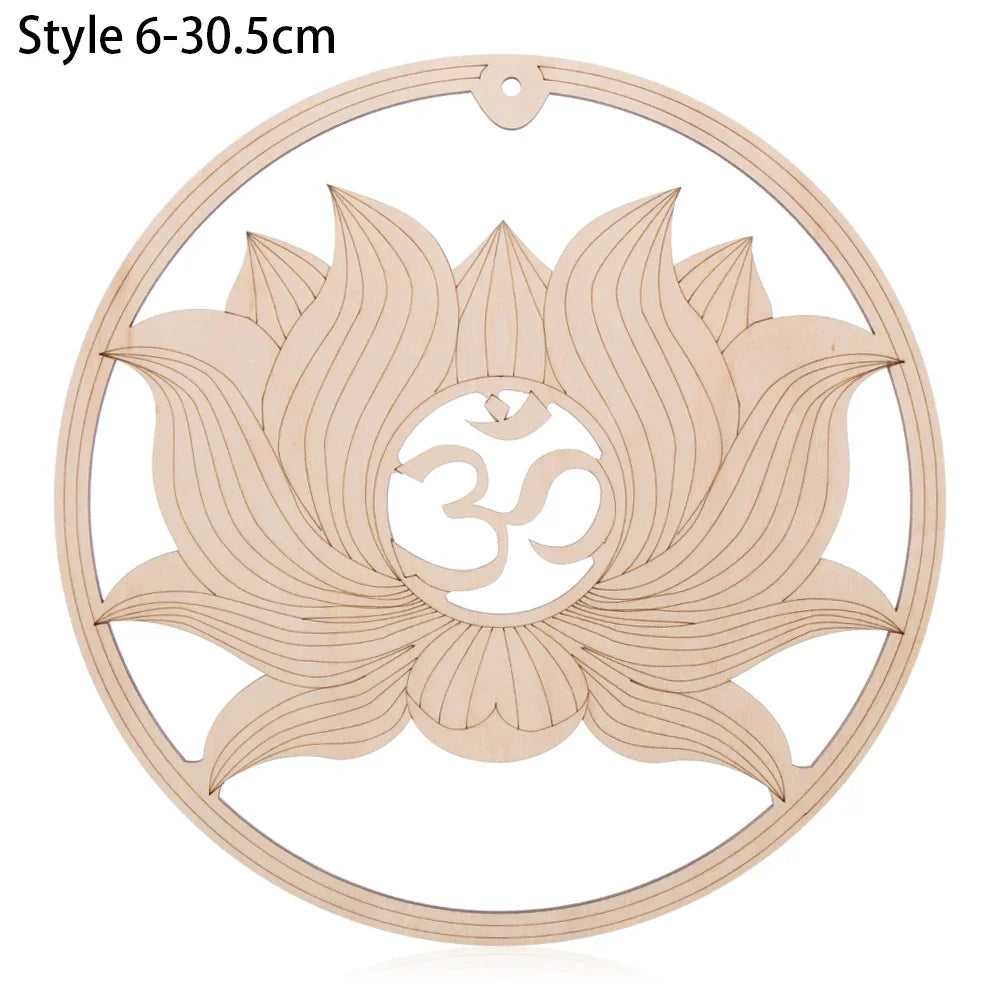 New Chakra Flower of life Natural Symbol  Wood Round Edge Circles Carved Coaster For Stone Crystal Set Home Kitchen DIY Decor