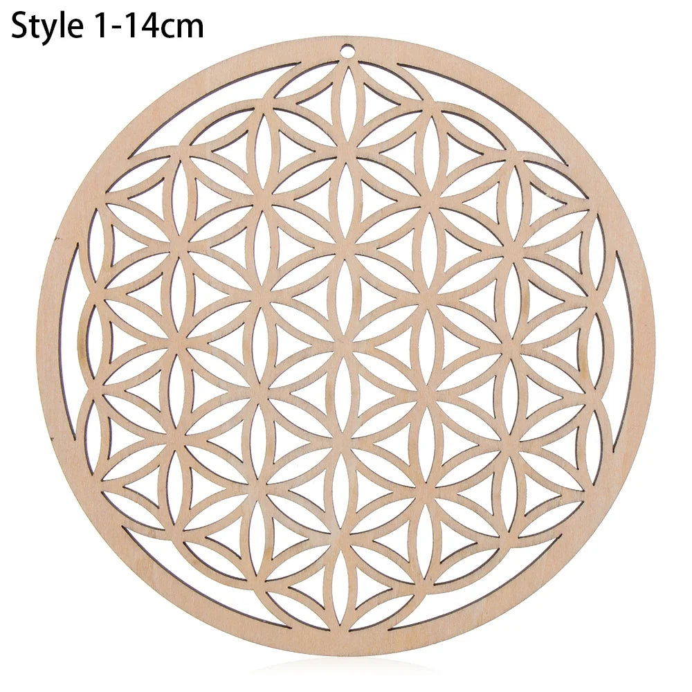New Chakra Flower of life Natural Symbol  Wood Round Edge Circles Carved Coaster For Stone Crystal Set Home Kitchen DIY Decor