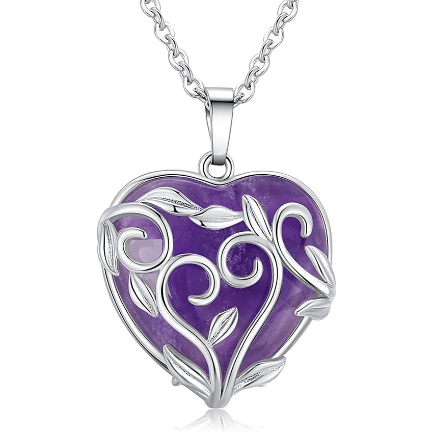 Natural Amethysts Reiki Tree of Life Hexagon Heart Wire Wrapped Pendant Circle Donut Braided Handmade Necklace Women Men Jewelry