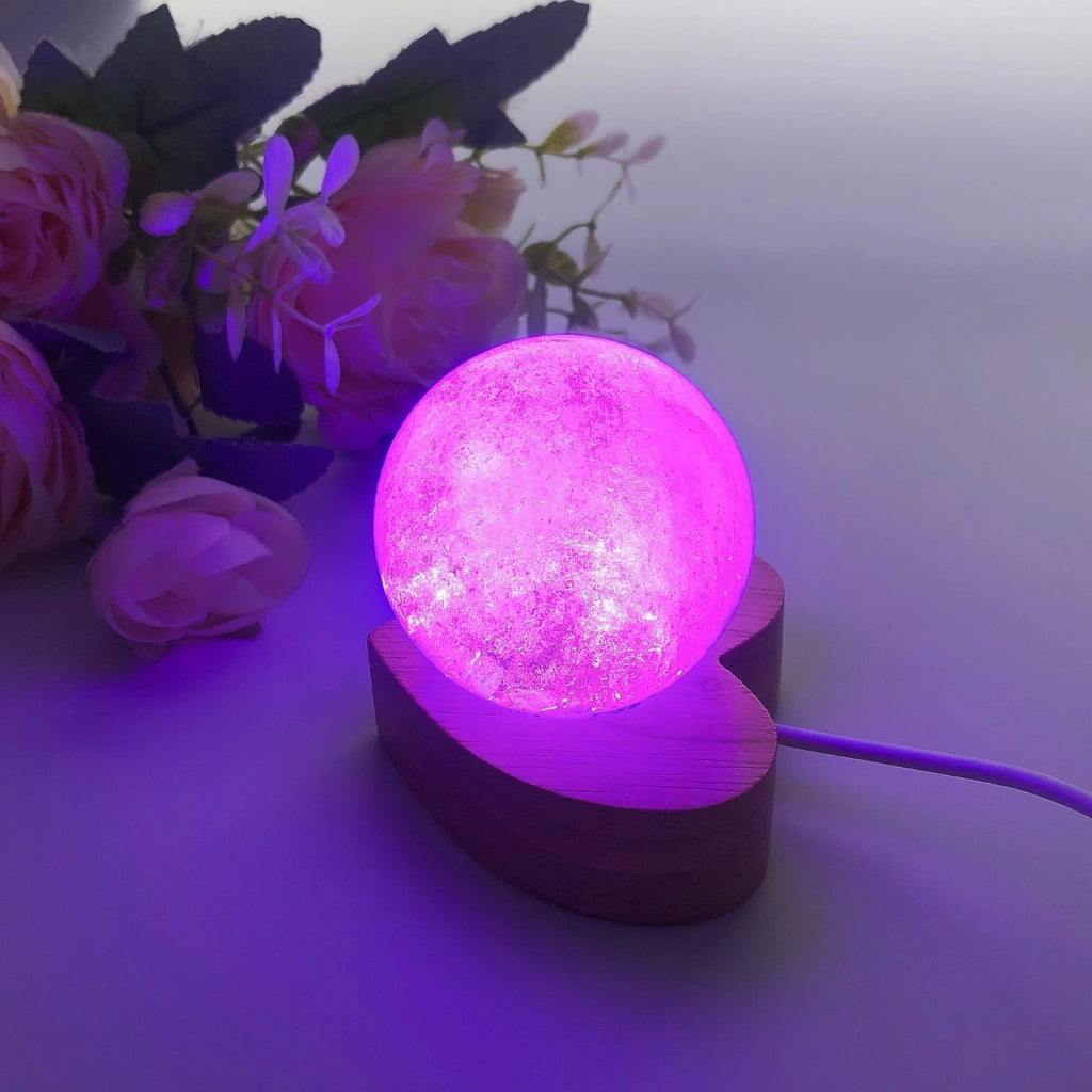 Heart Shape Wooden LED Light Display Base Crystal Sphere Stand Ball Holder Night Lamp Rotating Stand Home Decor Christmas