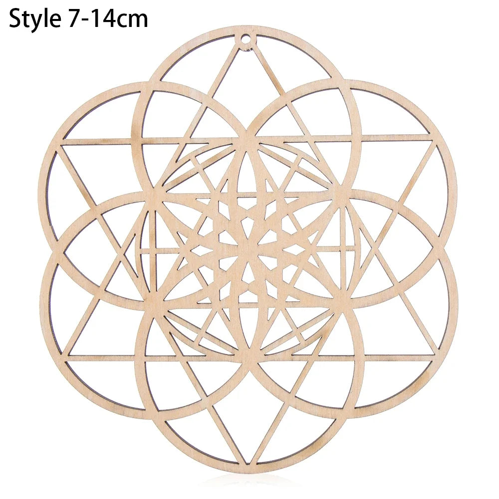 New Chakra Flower of life Natural Symbol  Wood Round Edge Circles Carved Coaster For Stone Crystal Set Home Kitchen DIY Decor