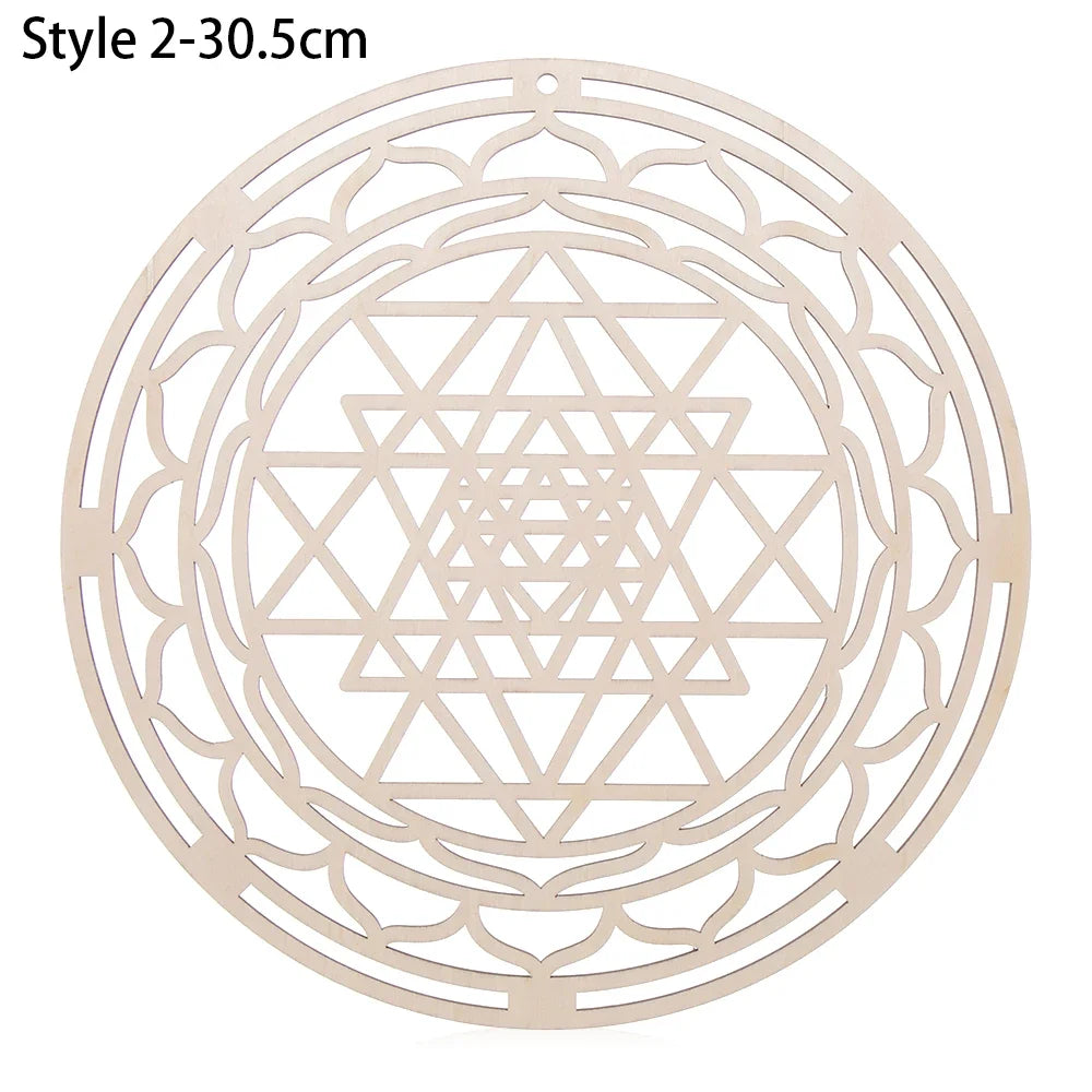 New Chakra Flower of life Natural Symbol  Wood Round Edge Circles Carved Coaster For Stone Crystal Set Home Kitchen DIY Decor