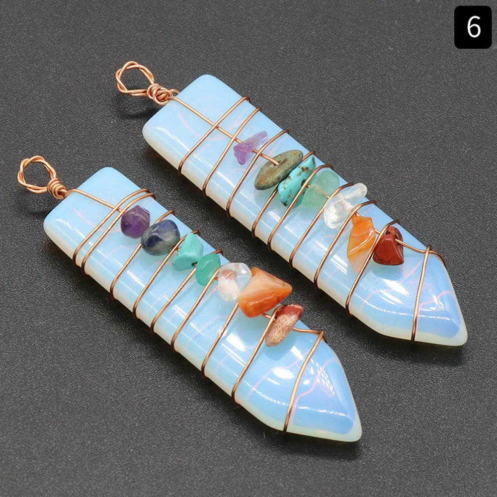 7 Chakras Natural Stone Crystal Reiki Pendant Arrow Shaped Colorful Gravel Wire Charms for Jewelry Making DIY Necklace Accessory